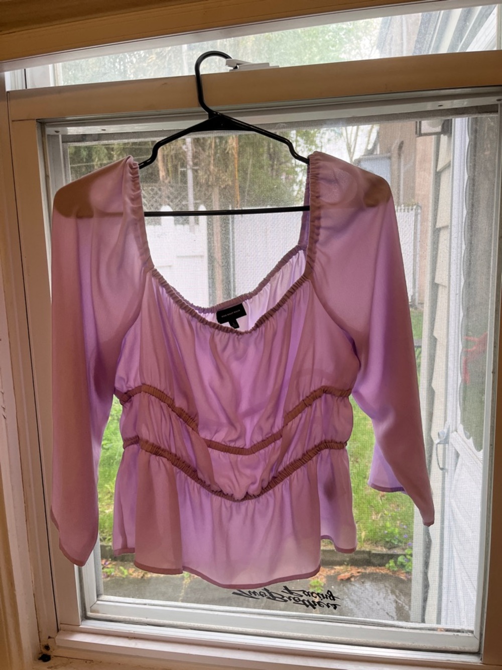 Who What Wear Lilac Sheer Peasant Blouse with Ruffle Tiers